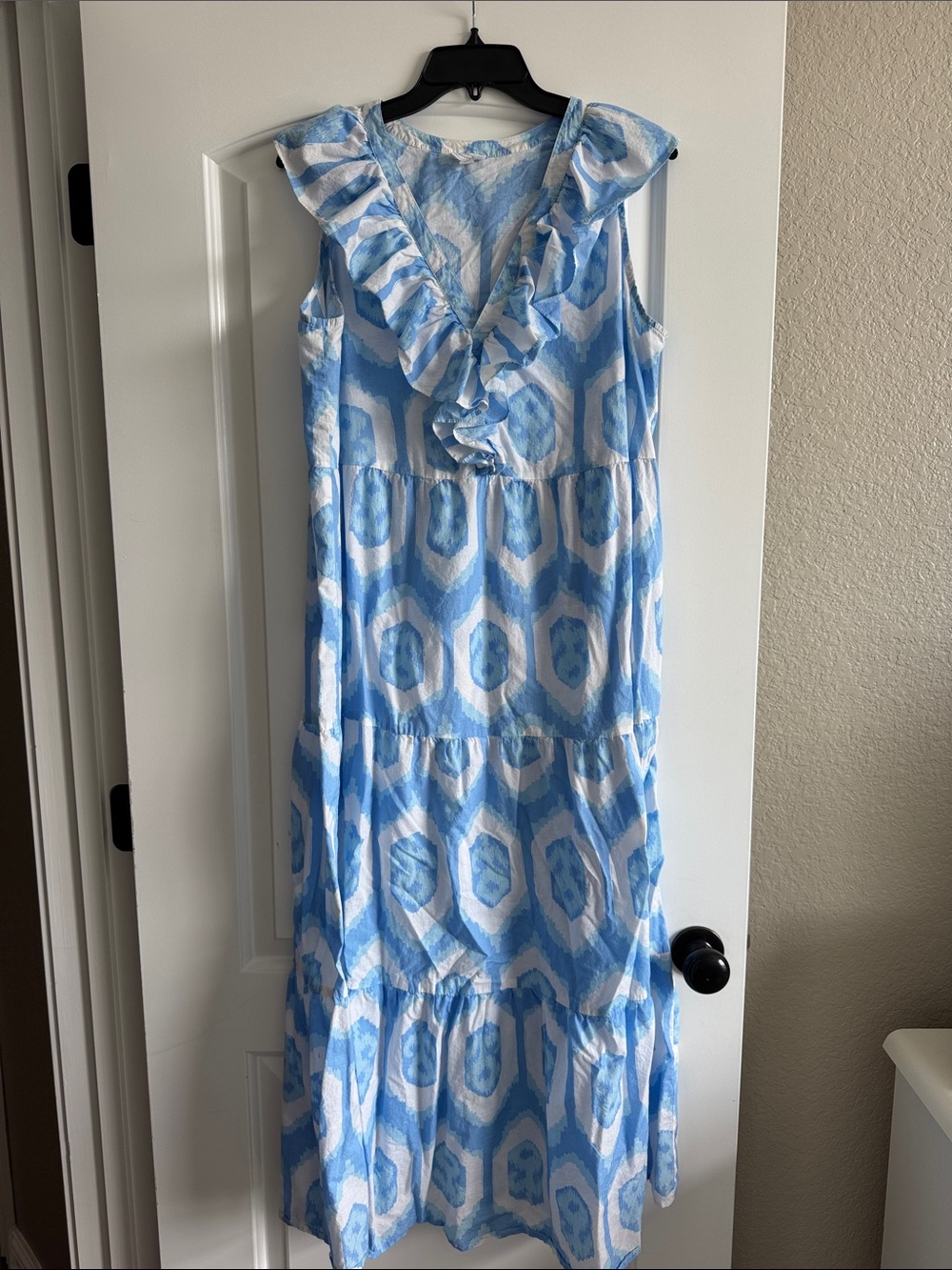 Mud Pie Blue and White Ruffle Maxi Dress